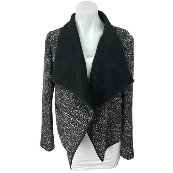 Ann Taylor Black White Tweed Draped Collar Open Front Shawl Cardigan Jacket Sz S - Picture 1 of 4